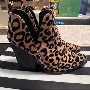 Qupid Tan and Black Leopard Ankle Booties
